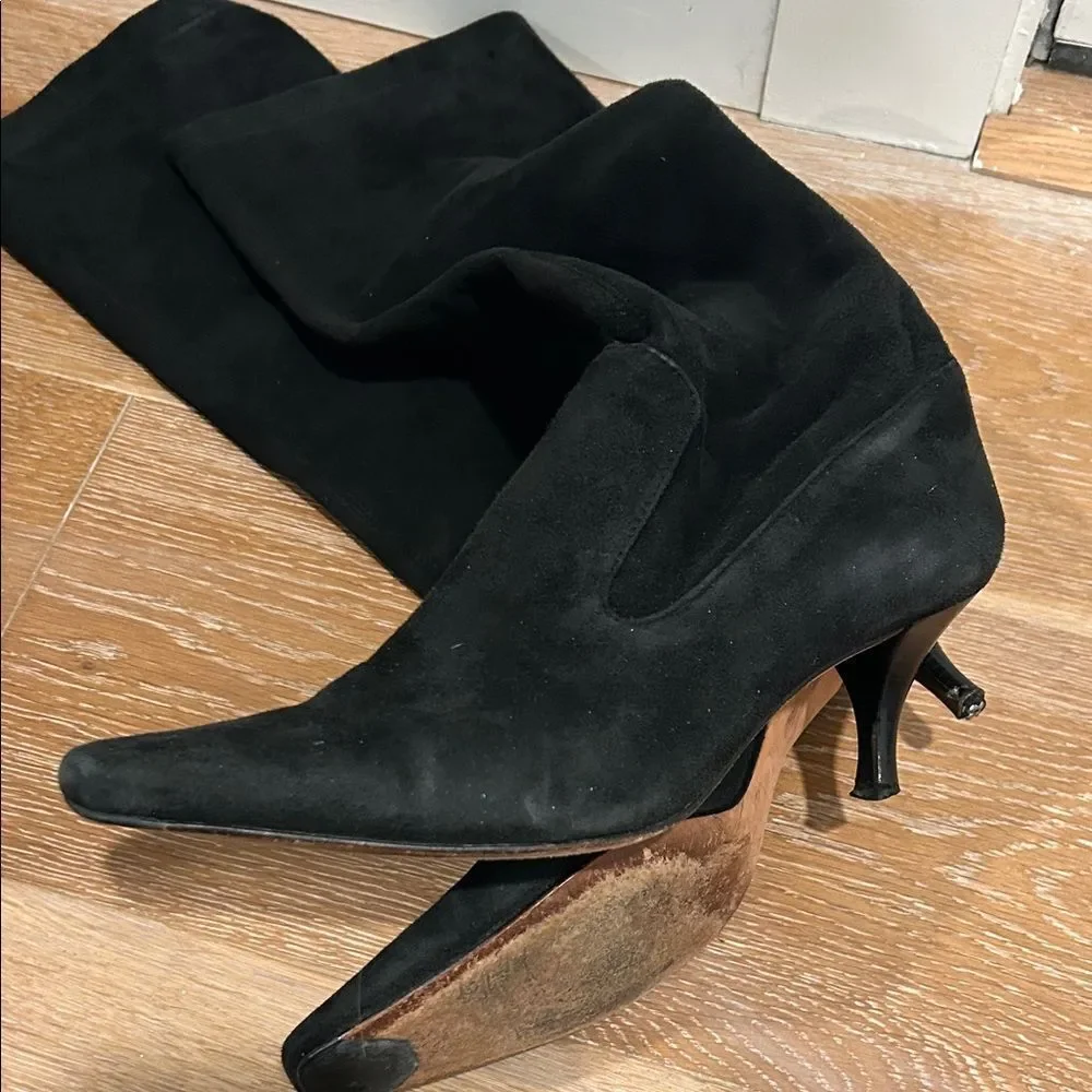 Cole Haan Black Knee Length pull on Suede Boots, Size 8